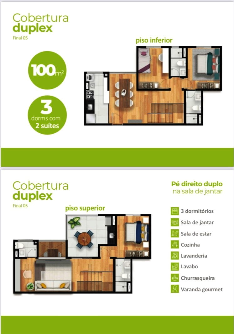 Planta do apartamento de 100m² do Sindona Central Parque em Cotia SP