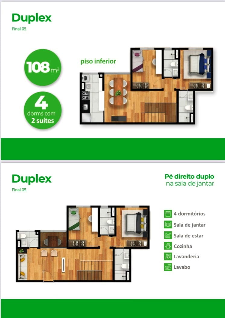 Planta do apartamento de 108m² do Sindona Central Parque em Cotia SP