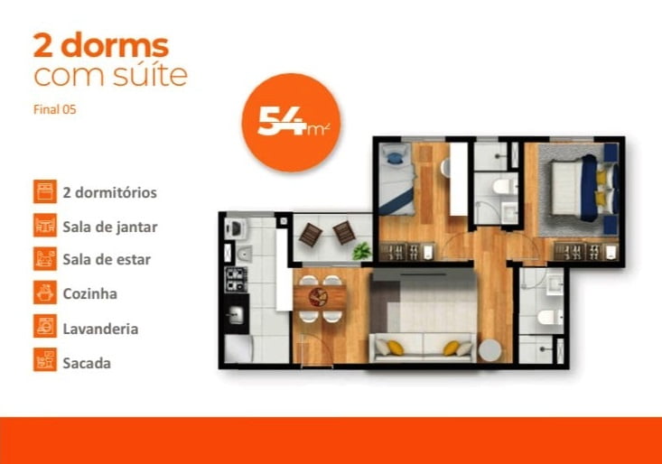 Planta de 54 m² do Sindona Central Parque - Apartamentos a venda em Cotia SP