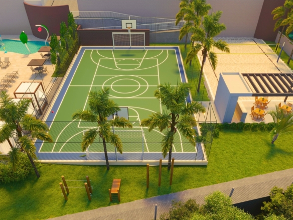 Vista aérea da área de lazer do condomínio Clube Noronha - Casas a venda em Cotia com 2 dormitórios