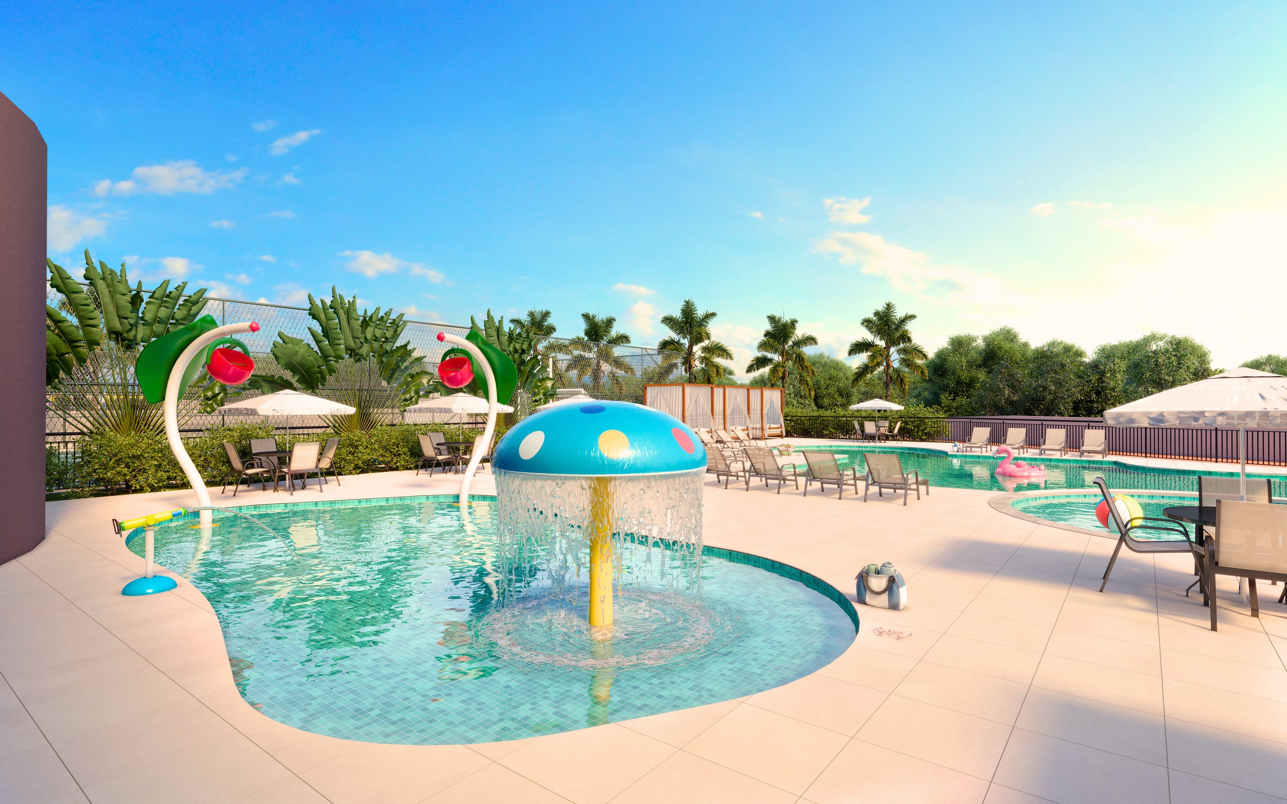 espelho-dagua-condominio-clube-noronha-casas-a-venda-cotia-sp-2-dormitorios-home-office Espelho d'água da piscina infantil do Condomínio Clube Noronha - Casas a venda em Cotia com 2 dormitórios