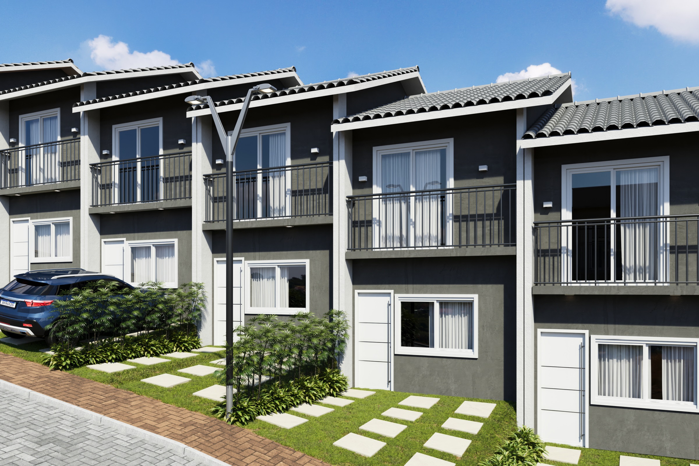 Fachada 48 m² do Residencial Milão casas a venda com 2 e 3 dormitórios na Granja Vianna SP