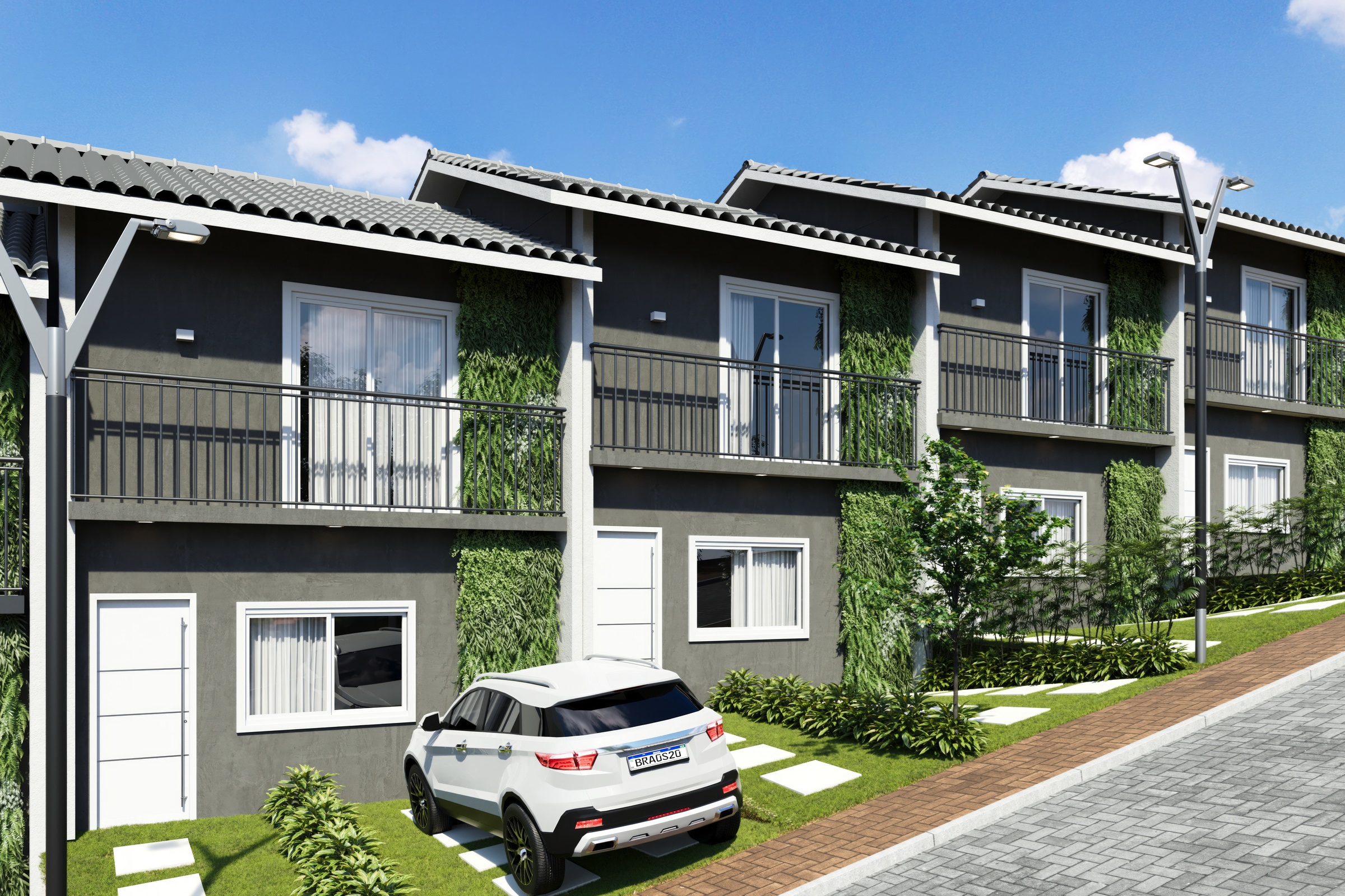 Fachada 60 m² do Residencial Milão casas a venda com 2 e 3 dormitórios na Granja Vianna SP