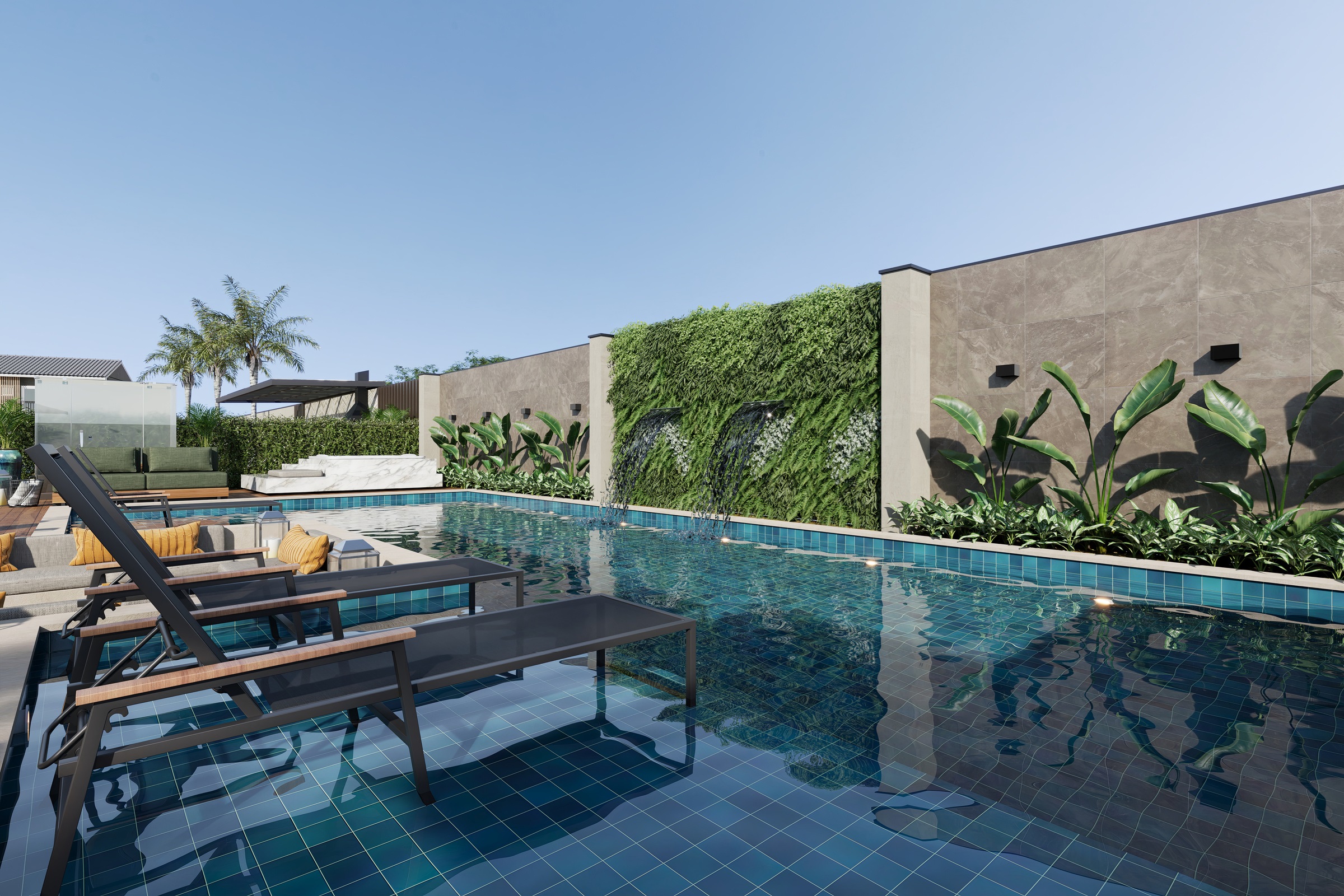 Piscina do Residencial Milão casas a venda com 2 e 3 dormitórios na Granja Vianna SP