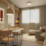 Perspectiva do living do Conquista Clube Butantã - Apartamentos a venda com 1 e 2 quartos