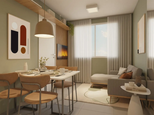 Perspectiva do living do Conquista Clube Butantã - Apartamentos a venda com 1 e 2 quartos