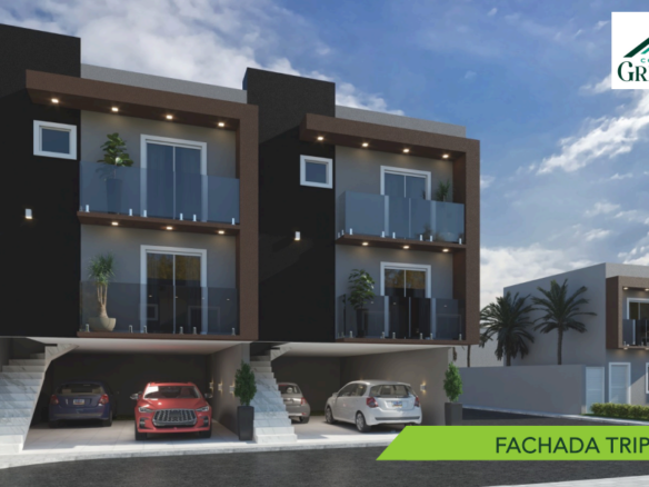 Fachada tríplex do condomínio Green Life Cotia - Casas a venda com 2 e 3 dormitórios