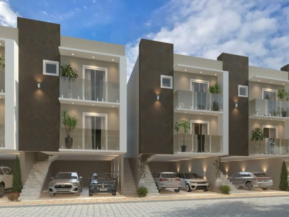 Fachada triplex do Reserva Munique Eco Club - Casas a venda com 2 e 3 dormitórios em Cotia SP