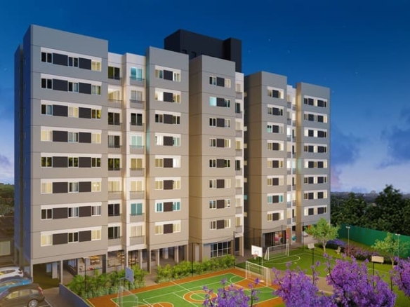 Fachada noturna do Condomínio Seletto VGP - Apartamentos a venda com 2 e 3 dormitórios em Vargem Grande Paulista