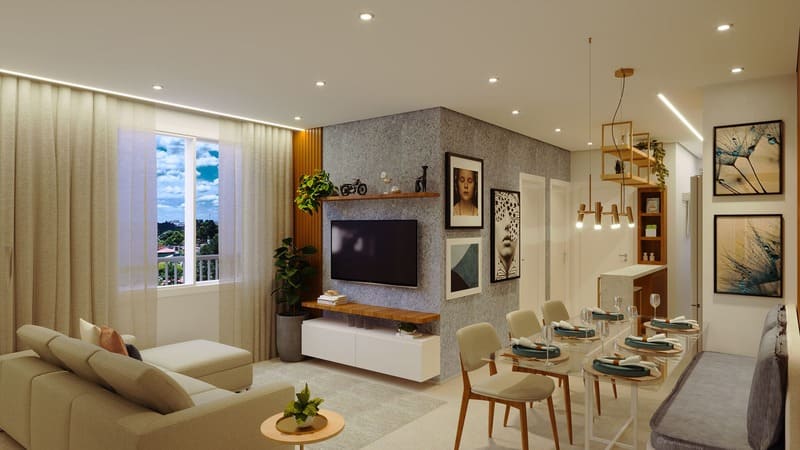 Living de 2 dormitóriosdo Condomínio Seletto VGP - Apartamentos a venda com 2 e 3 dormitórios em Vargem Grande Paulista