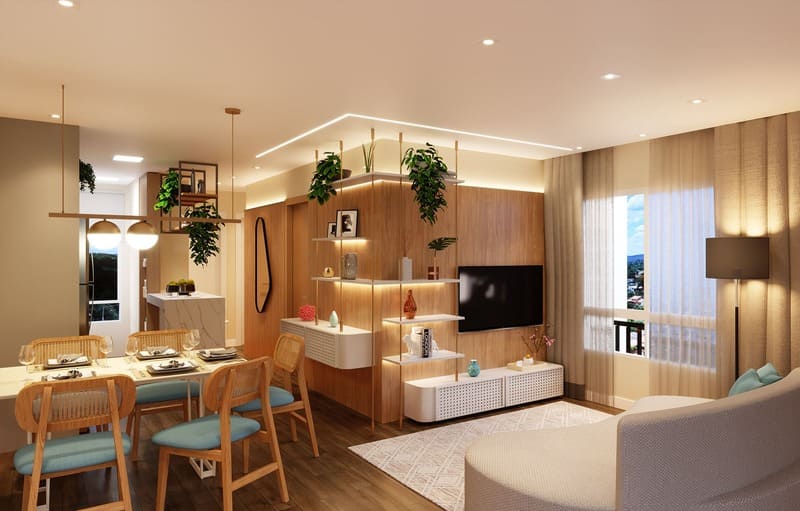 Living do apartamento com 3 dormitóriosdo Condomínio Seletto VGP - Apartamentos a venda com 2 e 3 dormitórios em Vargem Grande Paulista